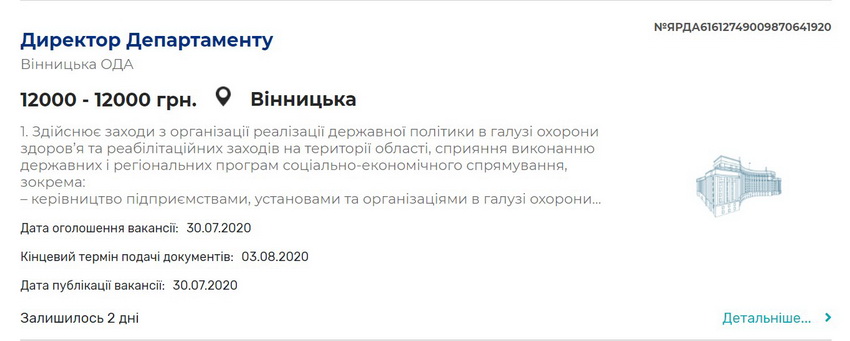 У Вінницькій ОДА через конкурс шукають директора департаменту охорони здоров’я, замість Грабович