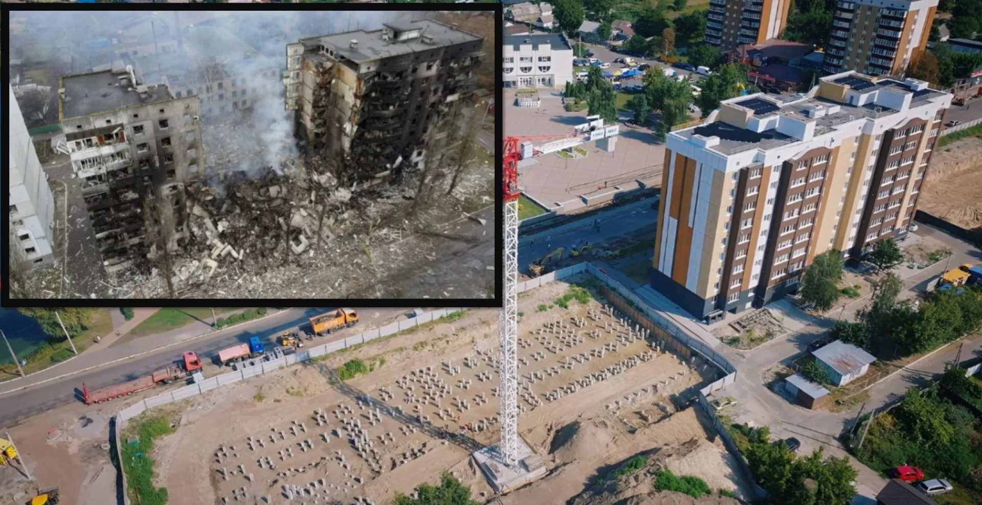 Зводять нову багатоповерхівку на місці знищеного будинку, де врятували кішку з Бородянки 