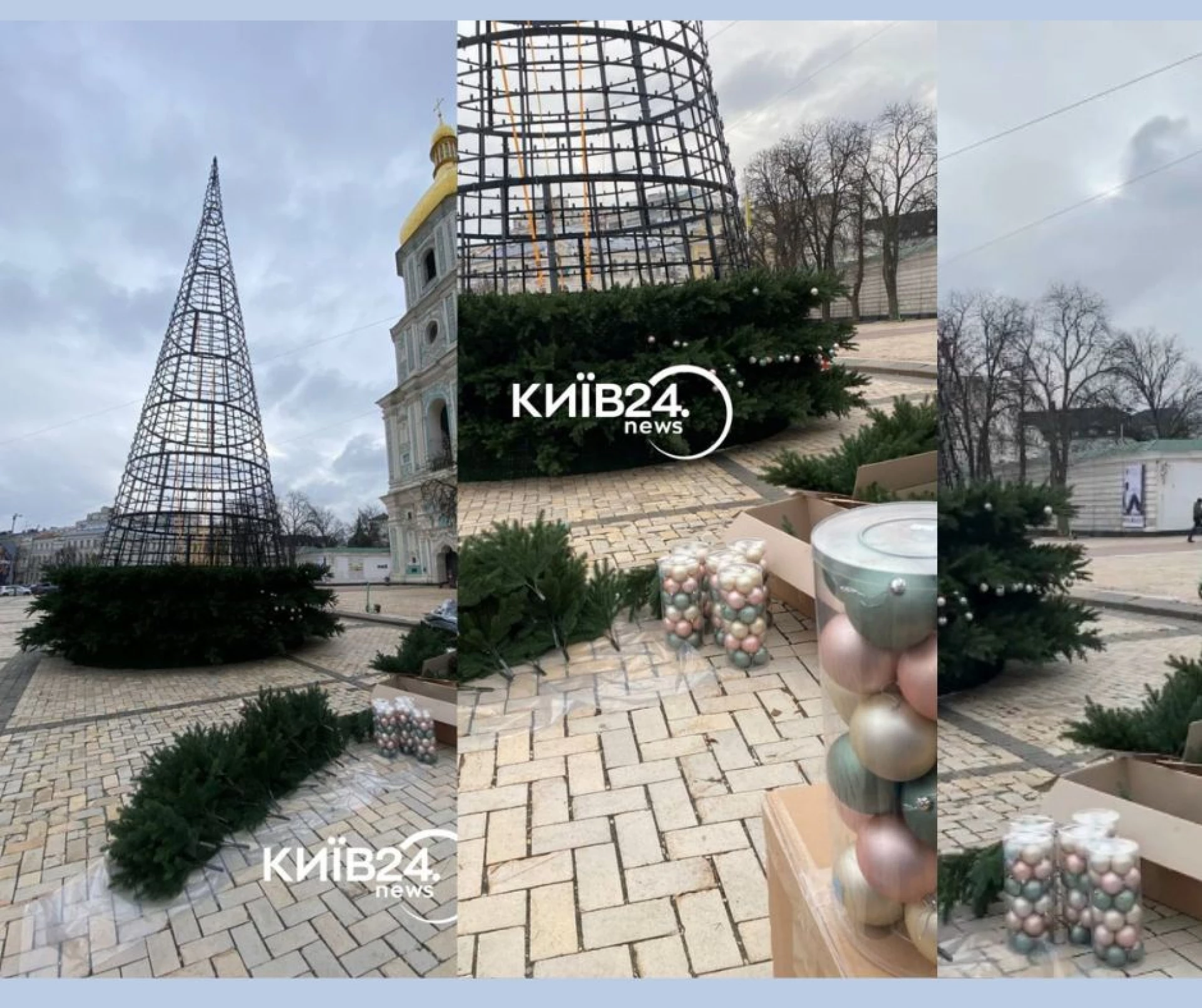 На Софійській площі встановлюють новорічну ялинку