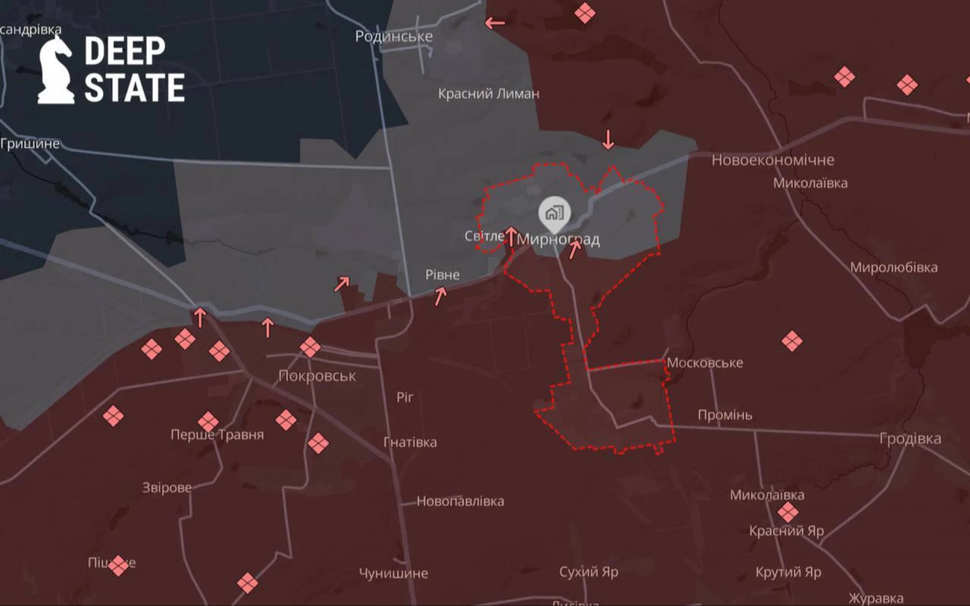 Ворог починає поглинати Мирноград, як і Покровськ – DeepState