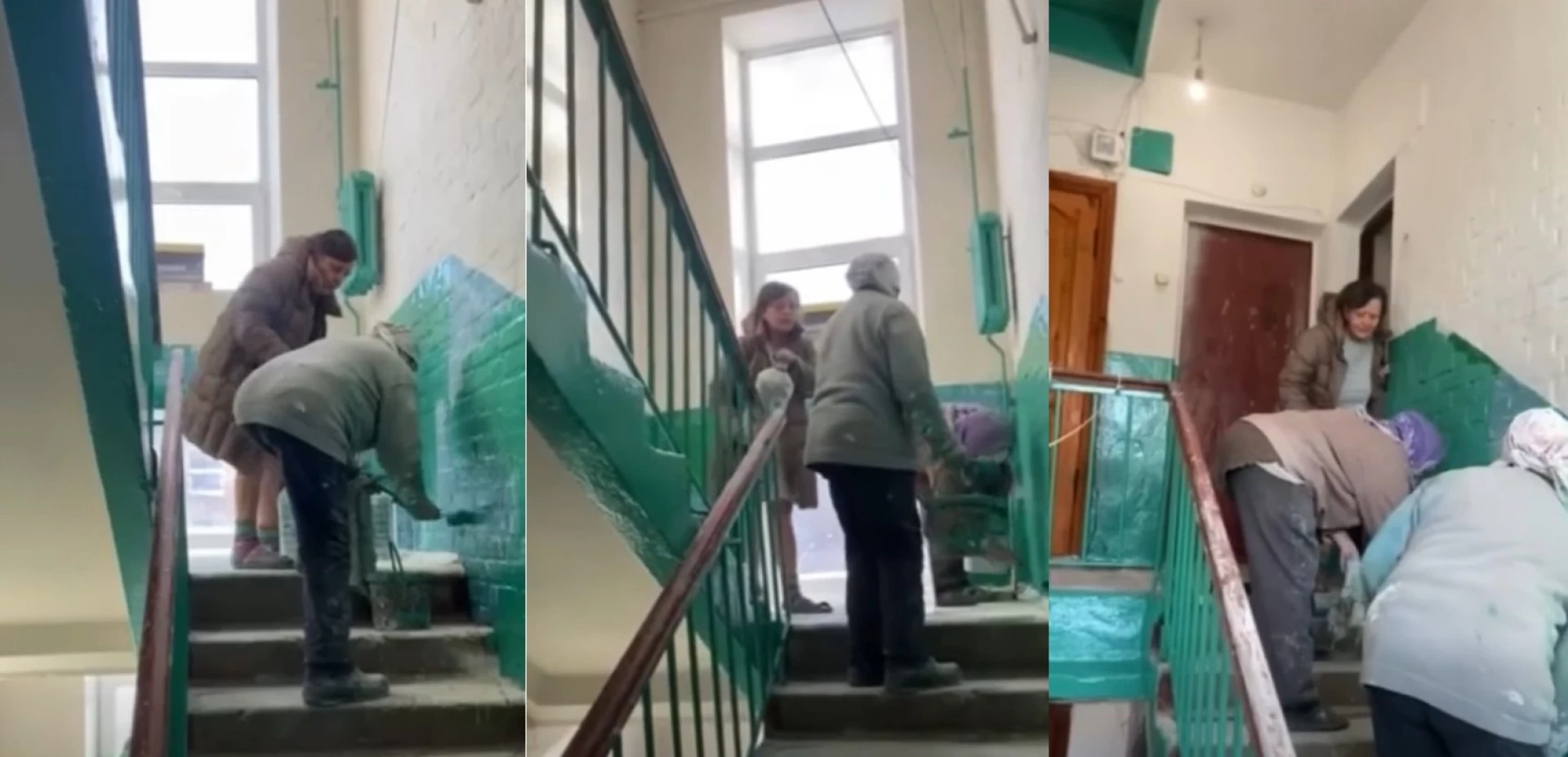 В Умані жінка напала на комунальниць, як фарбували під’їзд. Відео