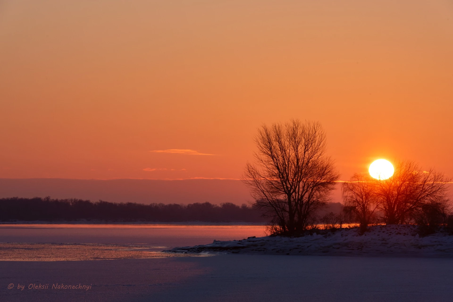 Зимовий світанок на Дніпрі у Каневі. Фото