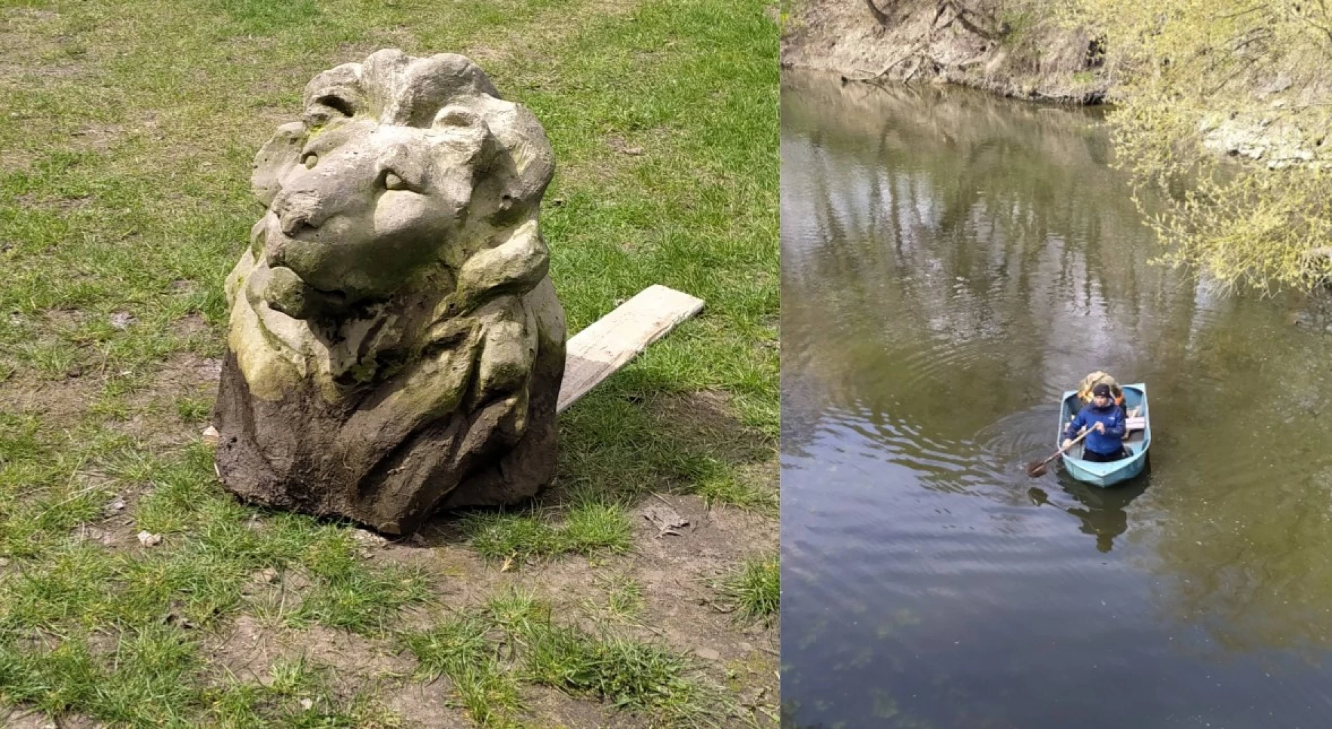 Голову скульптури лева дістали з річки на території заповідника у Черкаській області