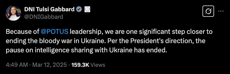 Нацрозвідка США: Пауза на обміні розвідданими з Україною закінчилася