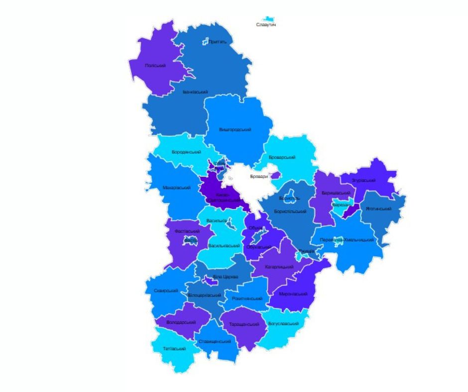 Всі райони Київської області: карти
