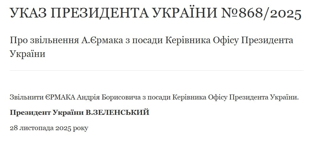 Єрмак подав у відставку