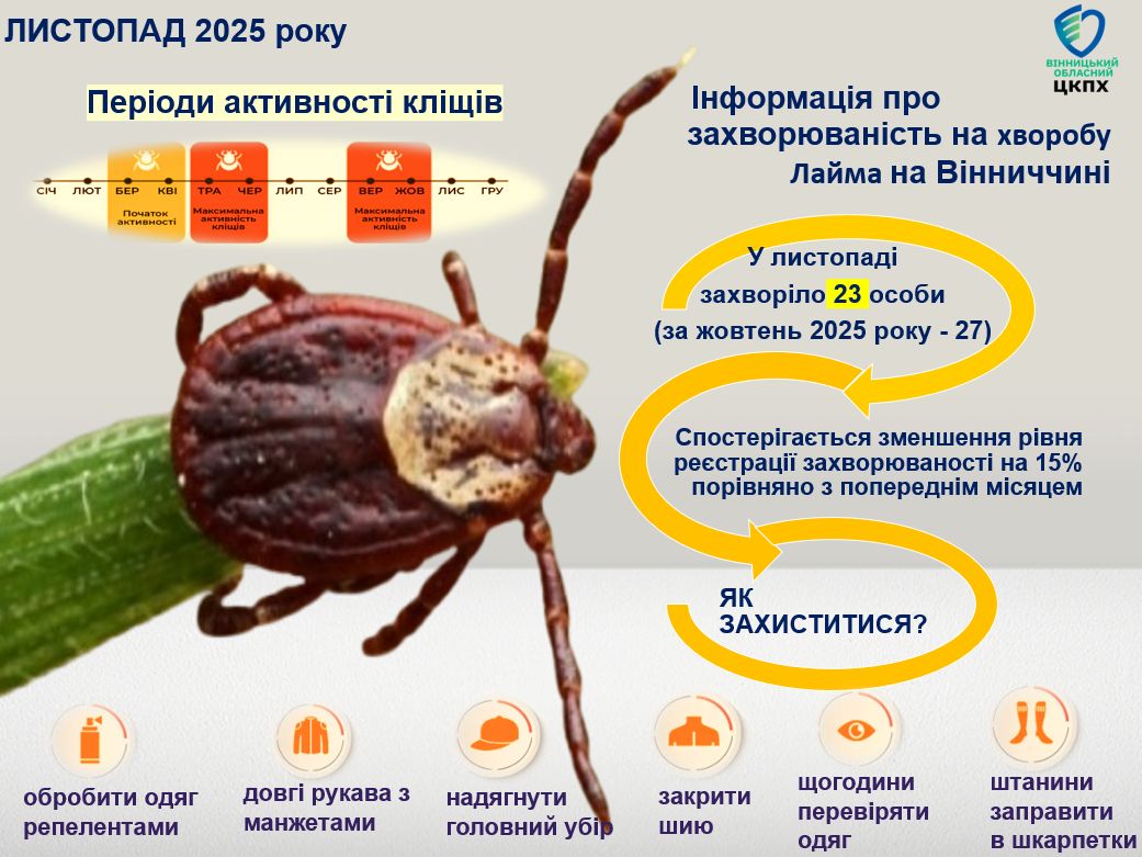 На Вінниччині 23 особи захворіли на хворобу Лайма через укуси кліщів