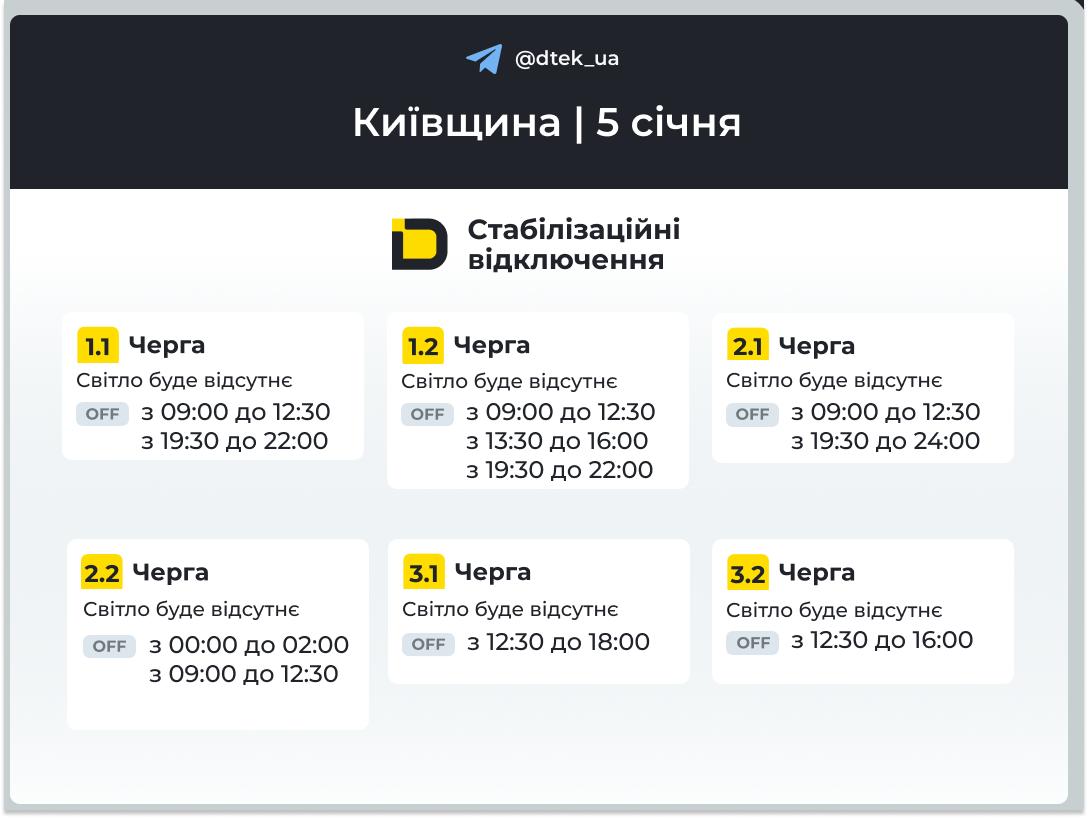 Графіки відключення електроенергії на 5 січня 2026 у Києві та області - фото 3