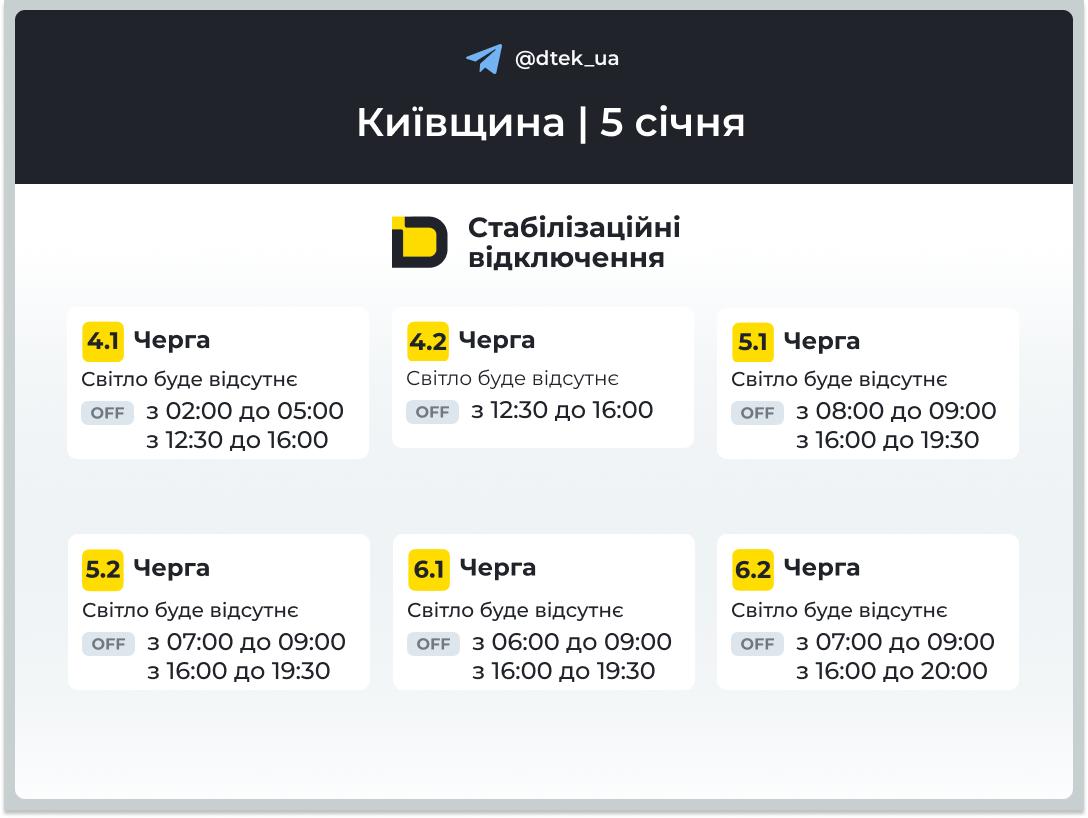 Графіки відключення електроенергії на 5 січня 2026 у Києві та області - фото 4