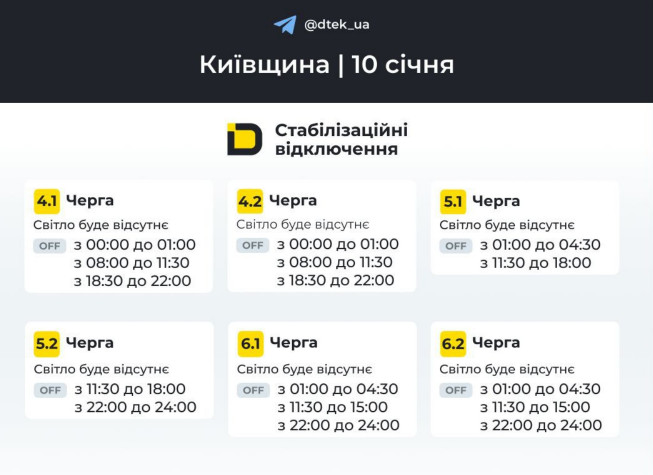 Графіки відключення світла на 10 січня 2026 у Києві та на Київщині - фото 2