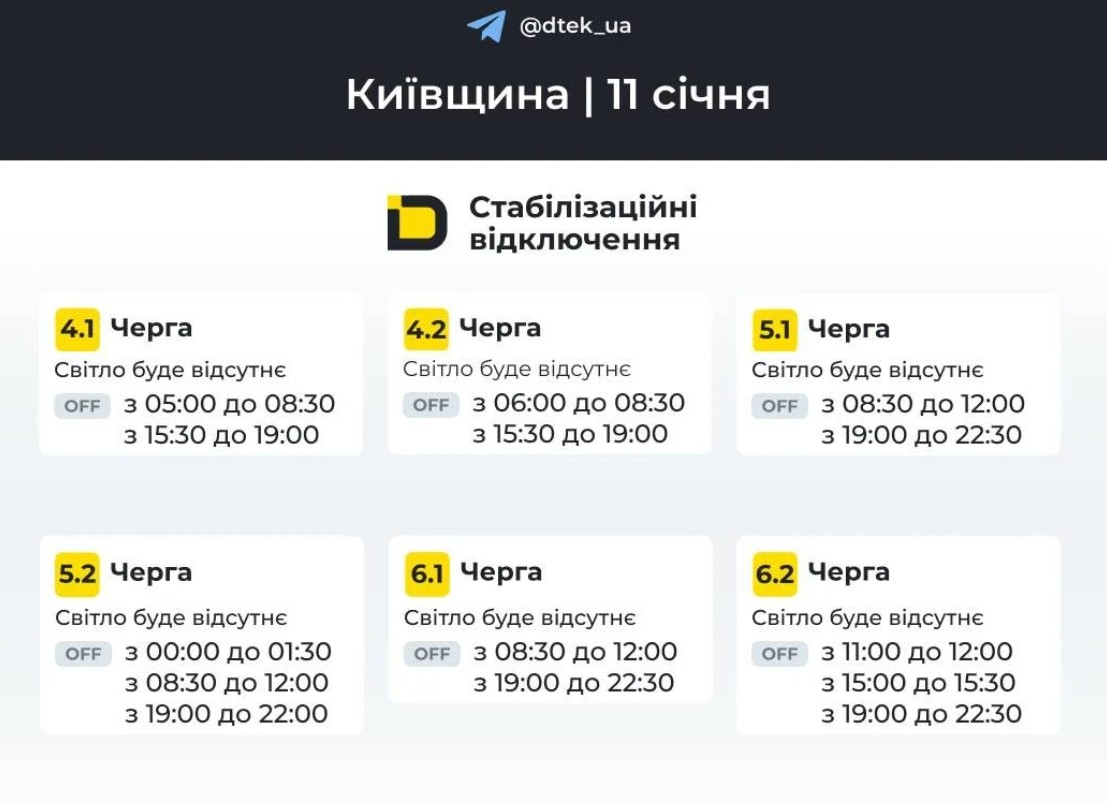 Графіки відключення світла на 11 січня 2026 у Києві та в Київській області - фото 2