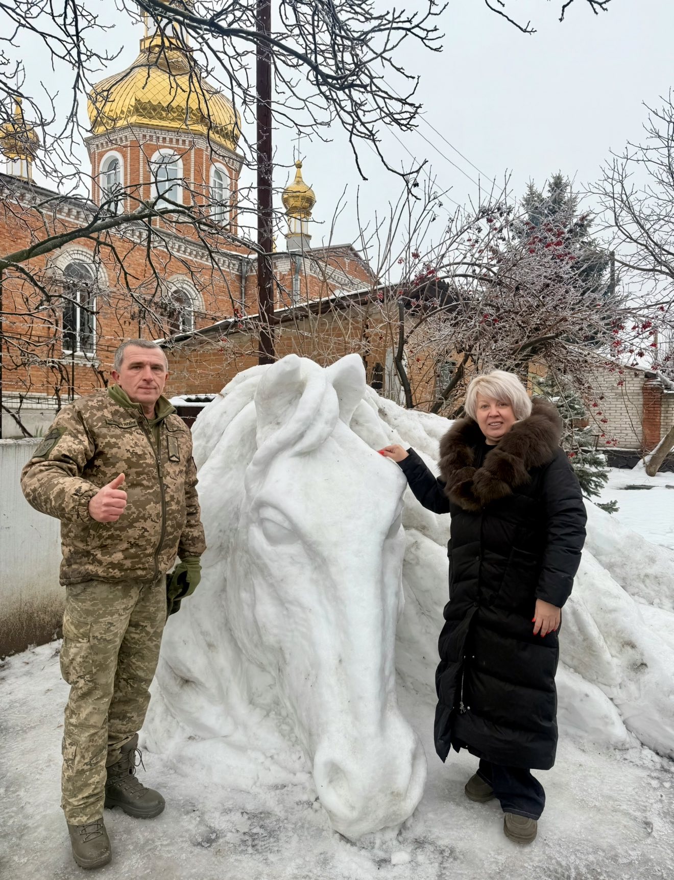 Воїн та автор артоб'єкта «Я люблю Вінницю» зробив скульптуру коня зі снігу