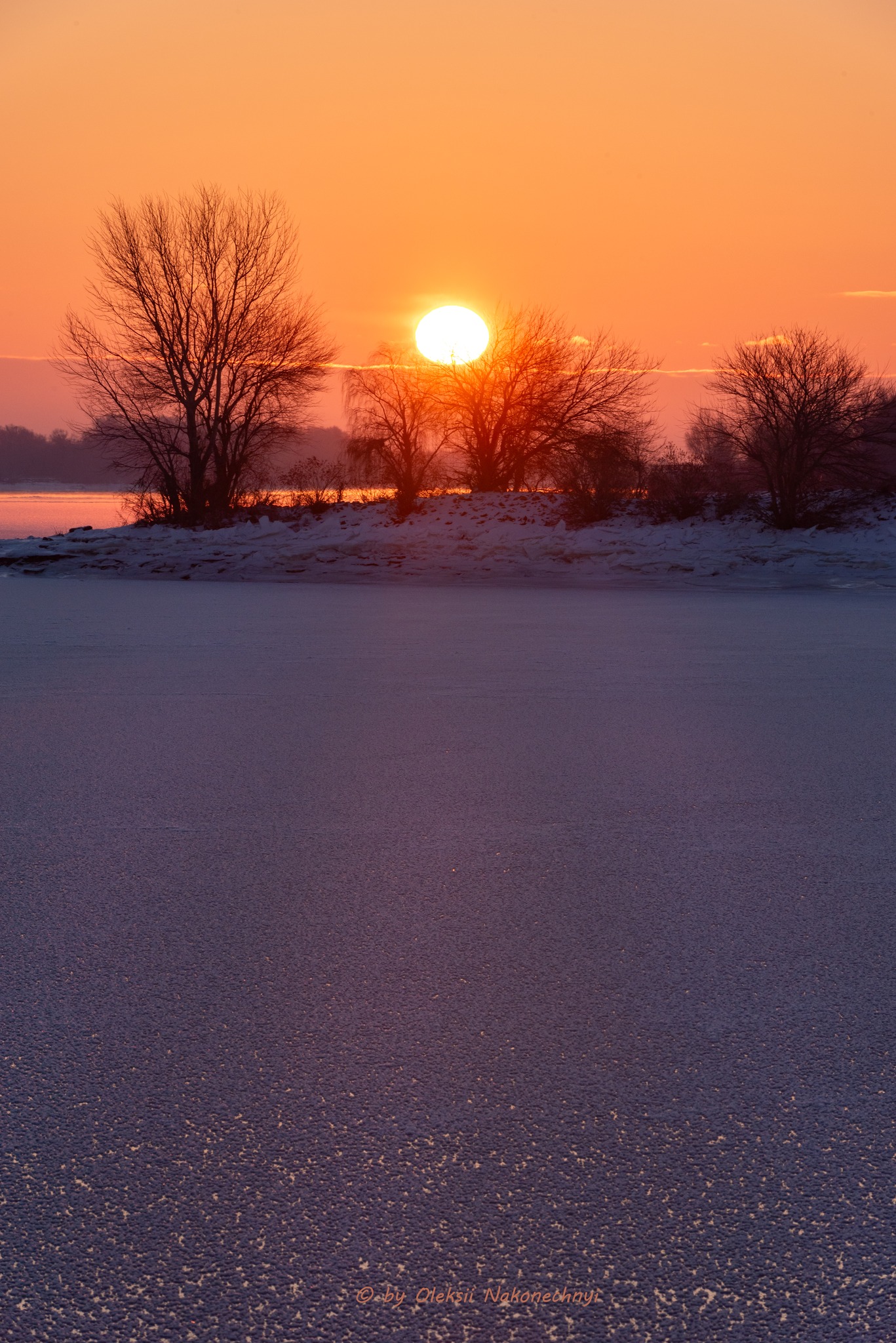 Зимовий світанок на Дніпрі у Каневі. Фото