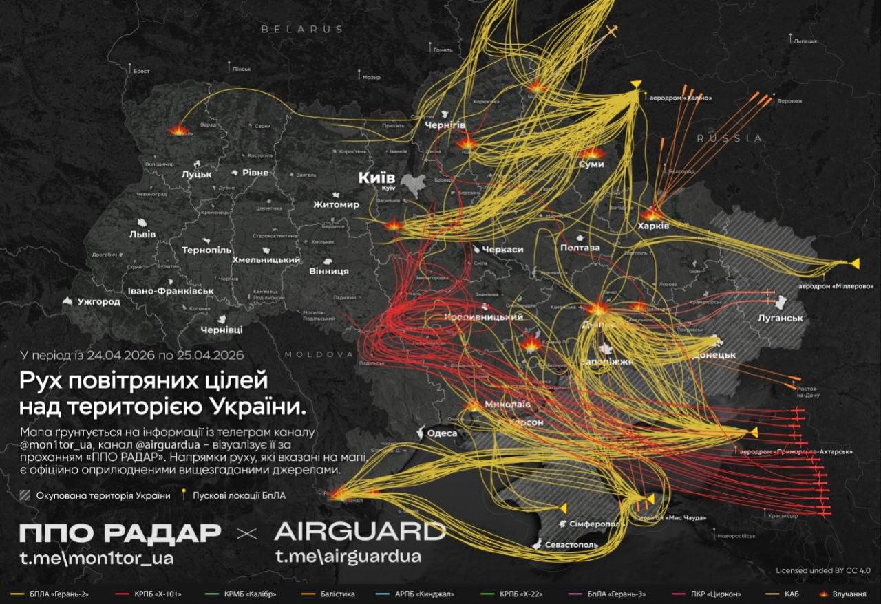 5 російських ракет і дрон збила ППО вночі на Черкащині