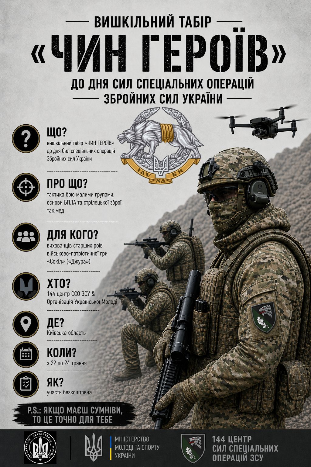 До Дня ССО ЗСУ відбудеться вишкільний табір «Чин Героїв»
