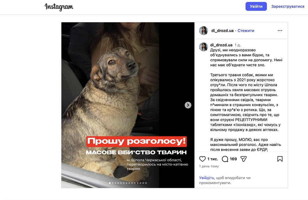 Масове отруєння собак у Шполі: правоохоронці проводять розслідування