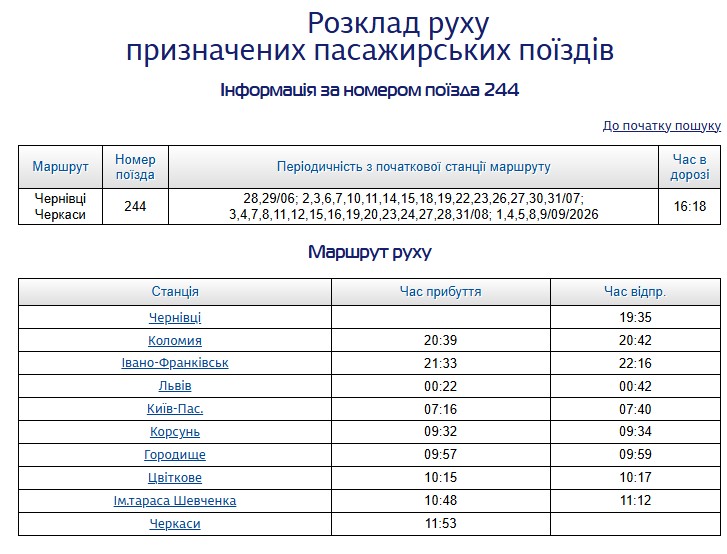 Укрзалізниця запускає прямий потяг Чернівці – Черкаси