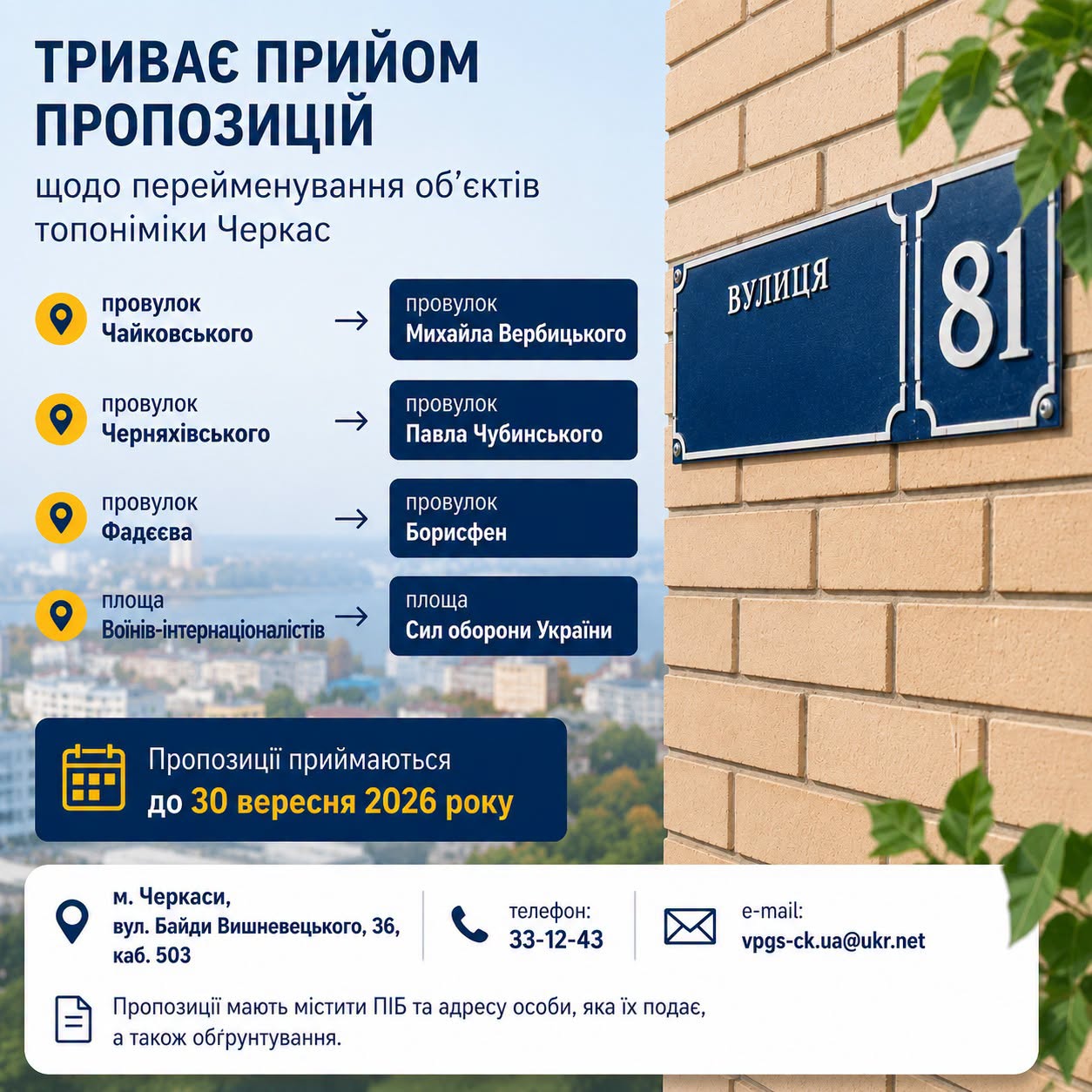 Черкасців питають, як перейменувати провулки і площу в місті