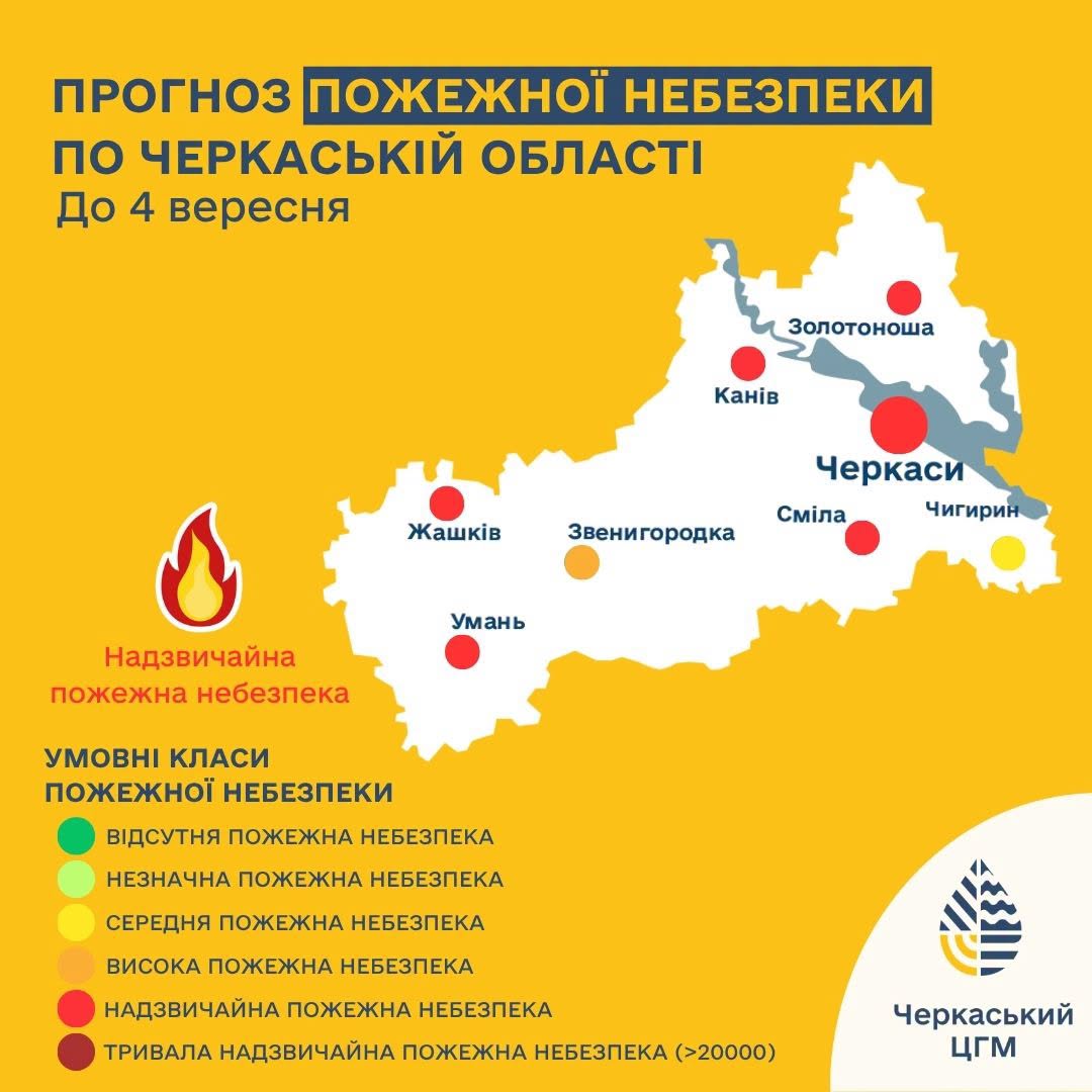 На Черкащині до 4 вересня зберігатиметься надзвичайна пожежна небезпека
