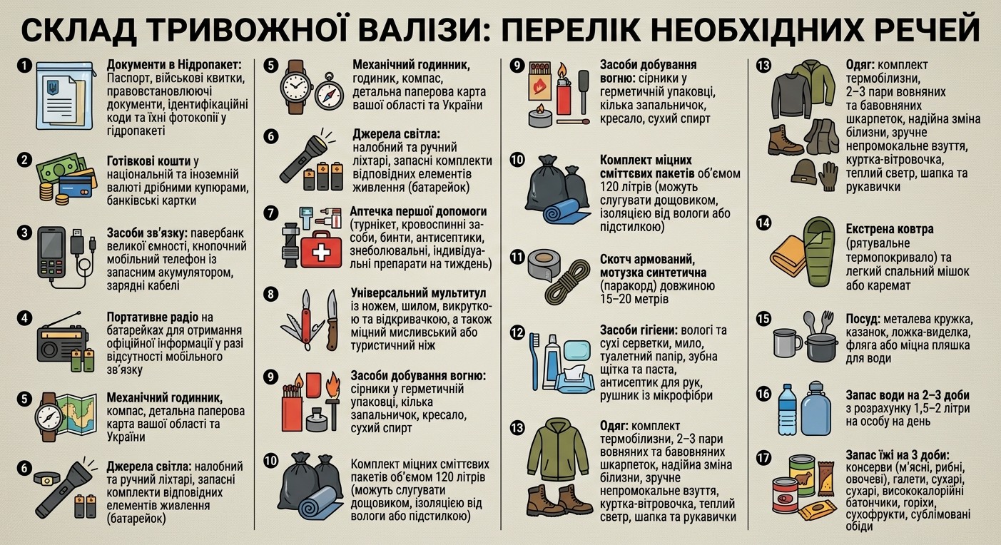 Що таке тривожна валіза і як її скласти для дорослих та дітей