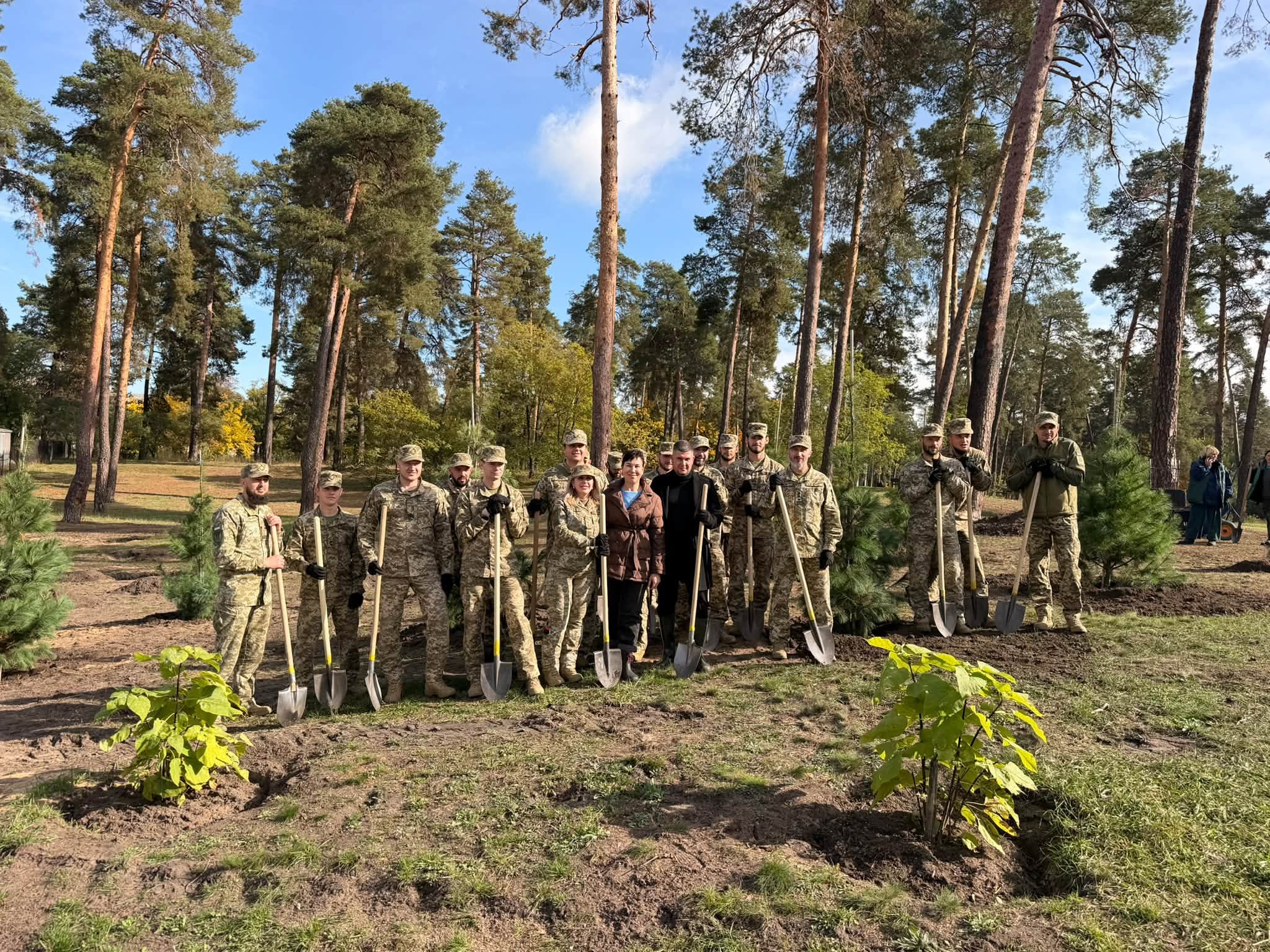 У парку «Партизанська слава» висадили 120 сосен для відновлення насаджень, знищених обстрілом